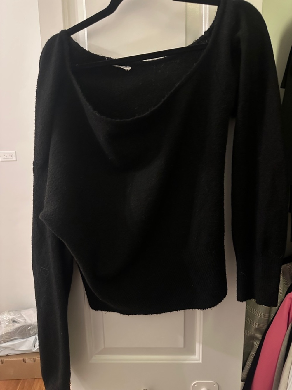 12th Tribe Black Off-Shoulder Cozy Knit Sweater